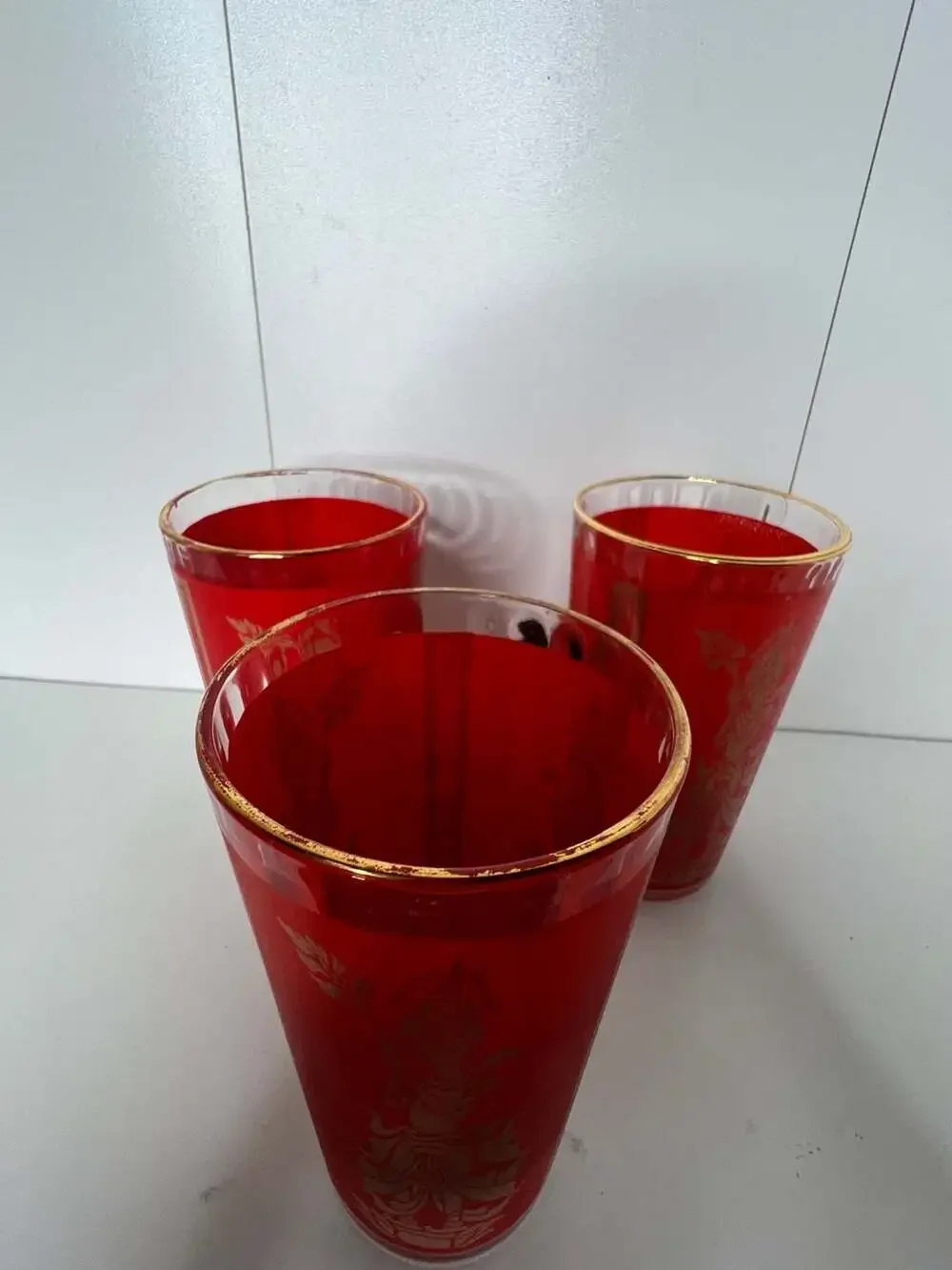 Set of 3 Vintage Mid Century Thai Goddess Lakshmi 14 Oz. Glasses